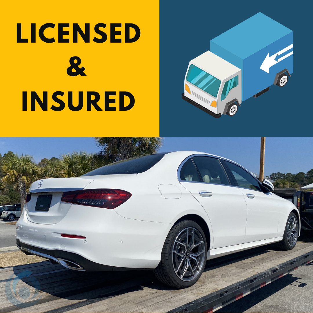 Licensed & insured. White Mercedes being shipped
